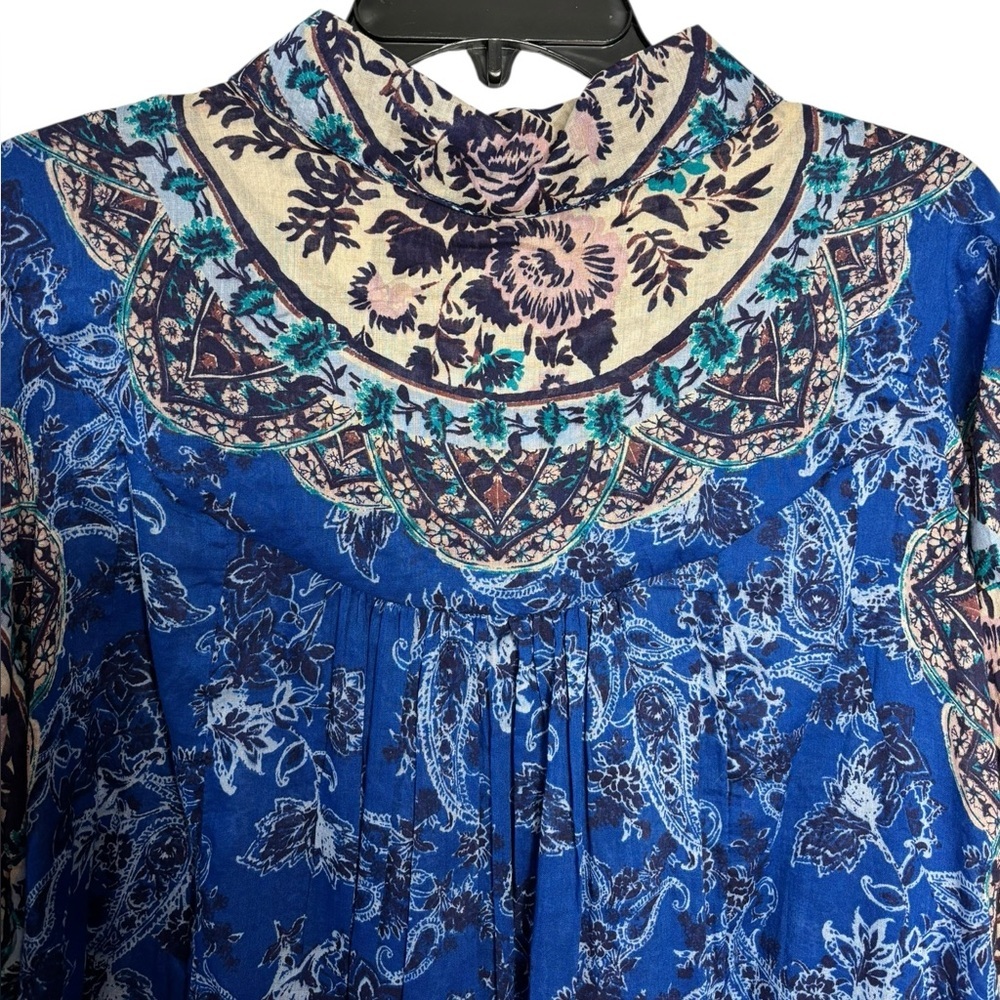 NEW Free People Rose Bud Paisley Cotton Button Up Shirt Womens Oversized Blue SM - Picture 7 of 12
